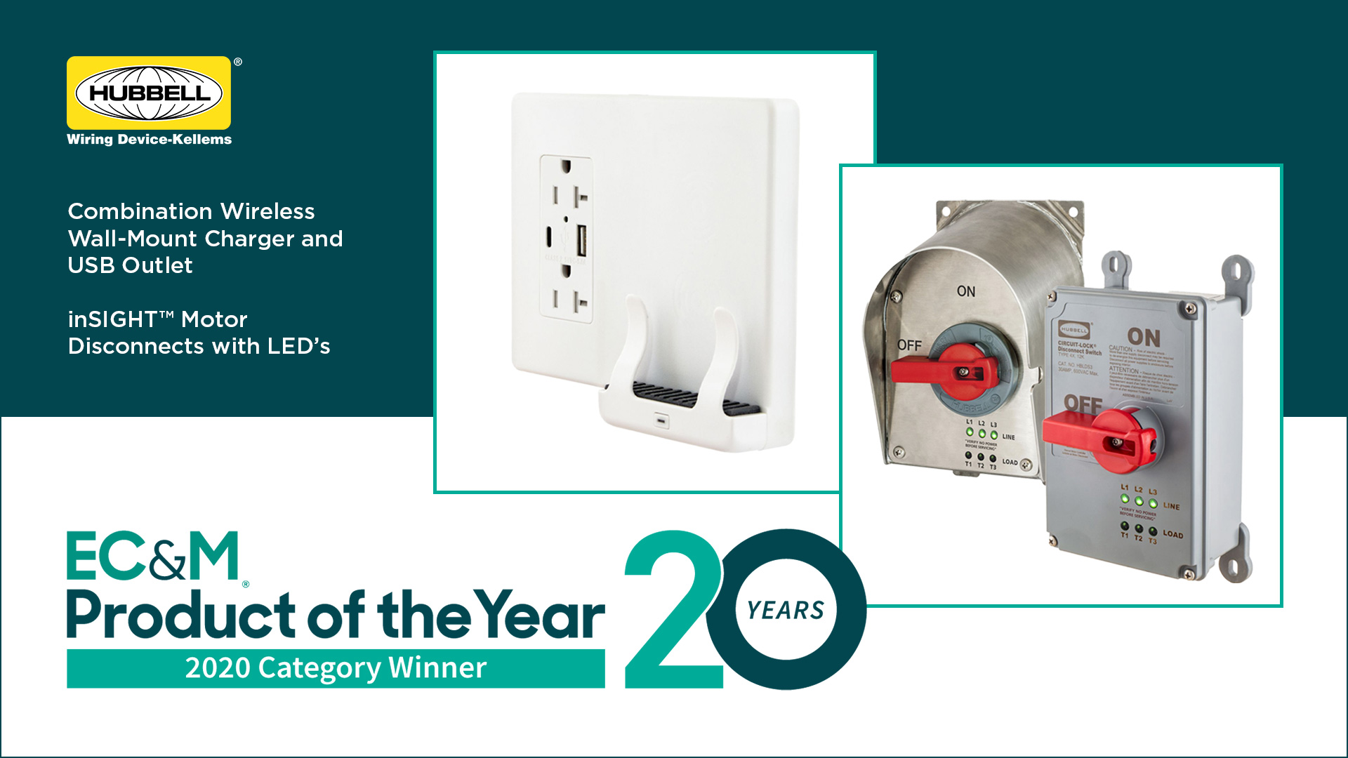 Hubbell Wiring Device-Kellems Takes Home Two 2020 EC&M Product of the Year Category Winner Awards